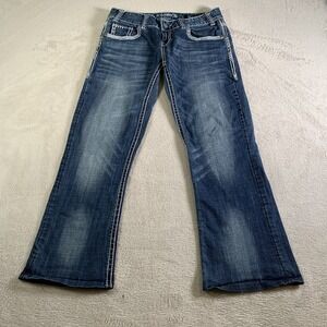 Rock & Roll Cowgirl Jeans Womens 31x29 (Tag 29x32) Low Rise‎ Bootcut Rhinestone